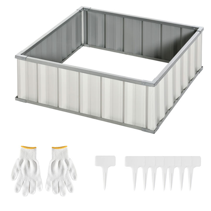 Outsunny 3' x 3' x 1' Raised Garden Bed, Galvanized Metal Planter Box for Vegetables Flowers Herbs, White