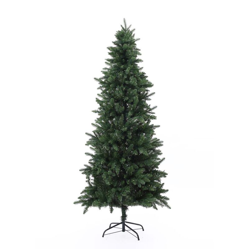 LuxenHome  7 ft. Pre-Lit LED Artificial Slim Pine Christmas Tree