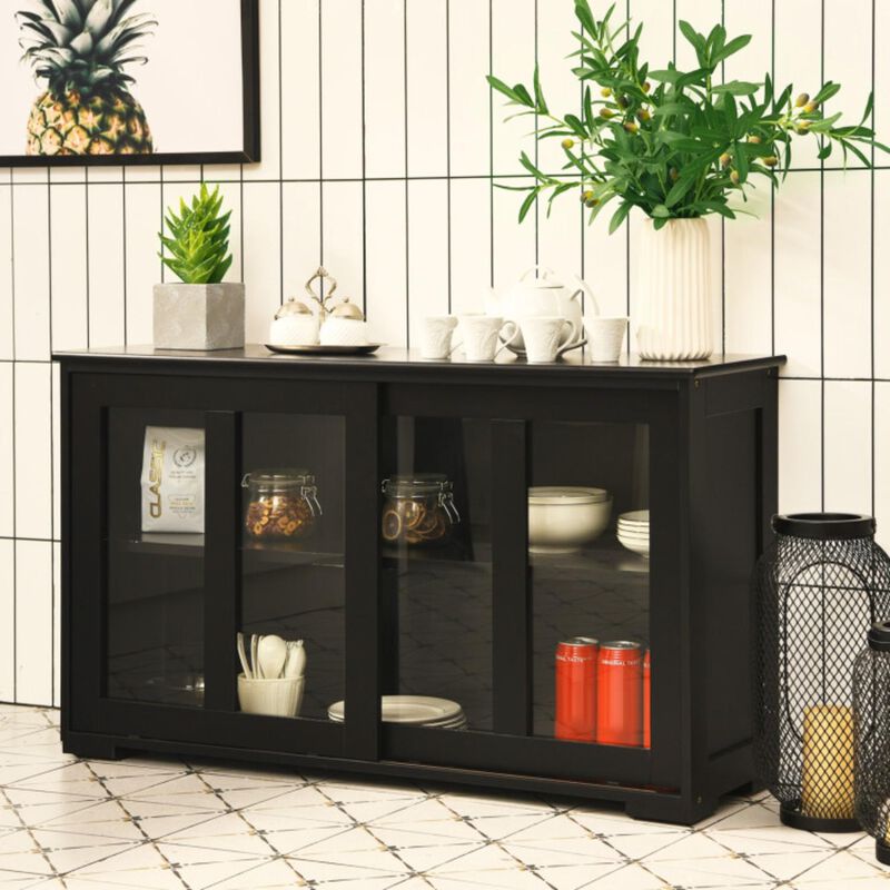 Hivvago Kitchen Storage Cabinet with Glass Sliding Door