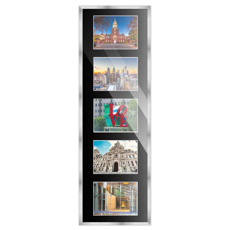 8.5x28.5 Wood Collage Frame with Black Mat For 5 5x7 Pictures
