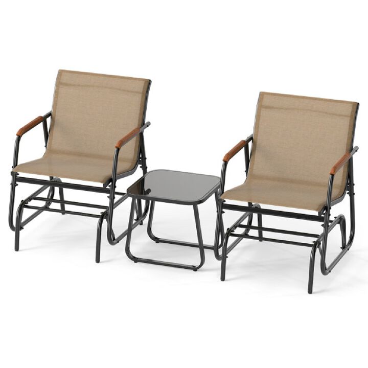 3-Piece Metal Glider Bistro Set – Smooth Rocking Motion Chairs & Side Table for Balcony or Deck