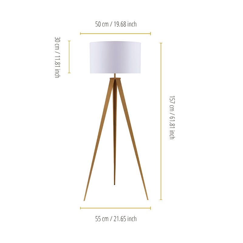 Teamson Home Romanza 61.81" Postmodern Tripod Floor Lamp with Drum Shade, Natural/White
