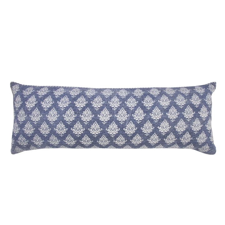 36" Indigo Blue and White Floral Pattern Lumbar Throw Pillow