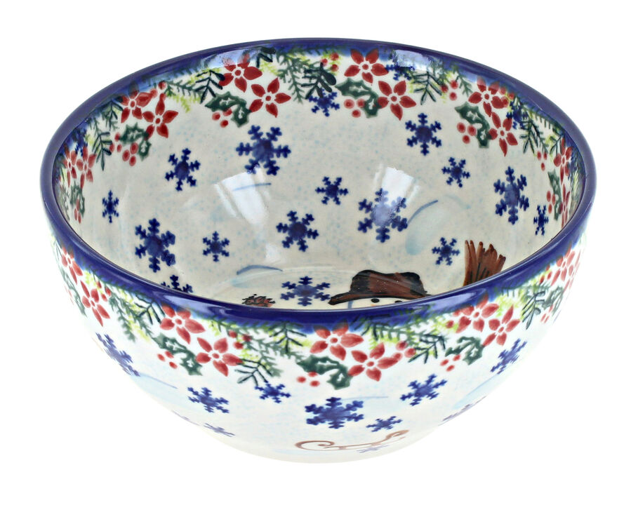 Blue Rose Polish Pottery Snowflake Friends Cereal/Soup Bowl