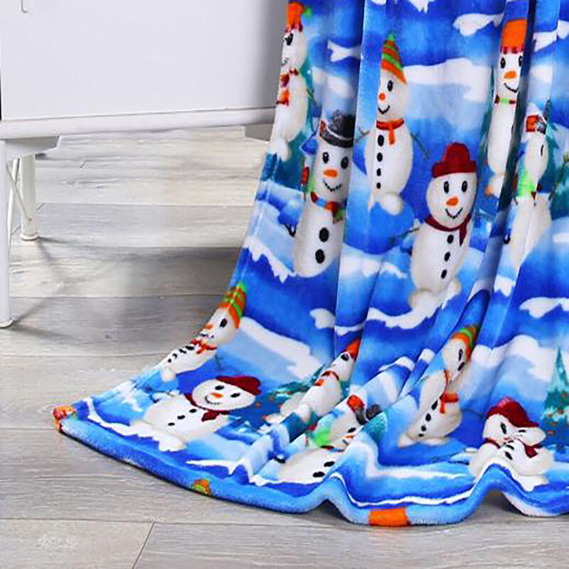 Plazatex Holiday White Snowman Design Micro Plush Throw Blanket - 50x60", Multicolor