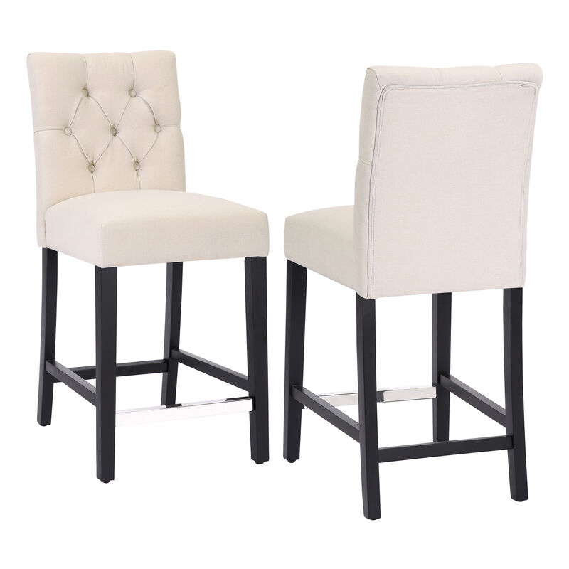 WestinTrends 24" Linen Fabric Tufted Upholstered Counter Stool (Set of 2), Black