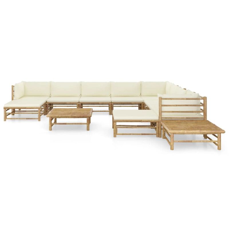 vidaXL 12 Piece Garden Lounge Set with Cream White Cushions Bamboo