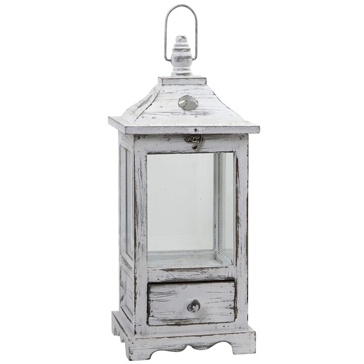 Nearly Natural 17.25-in Distressed Wooden Lantern with Drawers