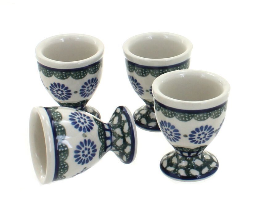 Blue Rose Polish Pottery Mardi Gras Egg Cup Set