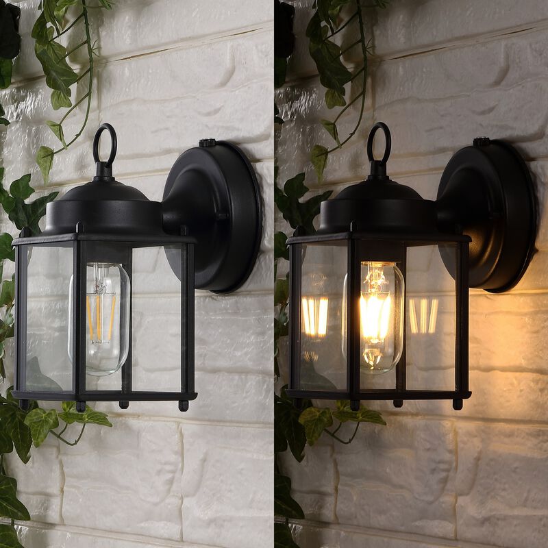 Boston 4.25" 1-Light Farmhouse Industrial Iron/Glass Outdoor LED Sconce, Black/Clear (Set of 2)