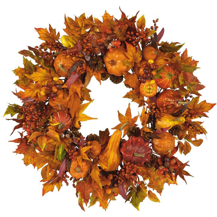 Nearly Natural 28-in Pumpkin Wreath