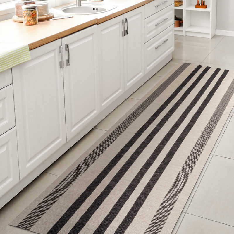 Vichy Geometric Striped Machine Washable Area Rug