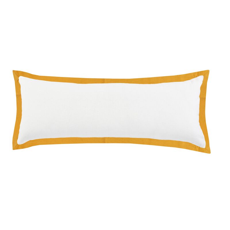 36" White and Yellow Bordered Flange Frame Lumbar Rectangular Throw Pillow