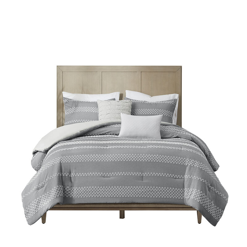 Gracie Mills Robert 5-Piece Striped Clipped Jacquard Comforter Set