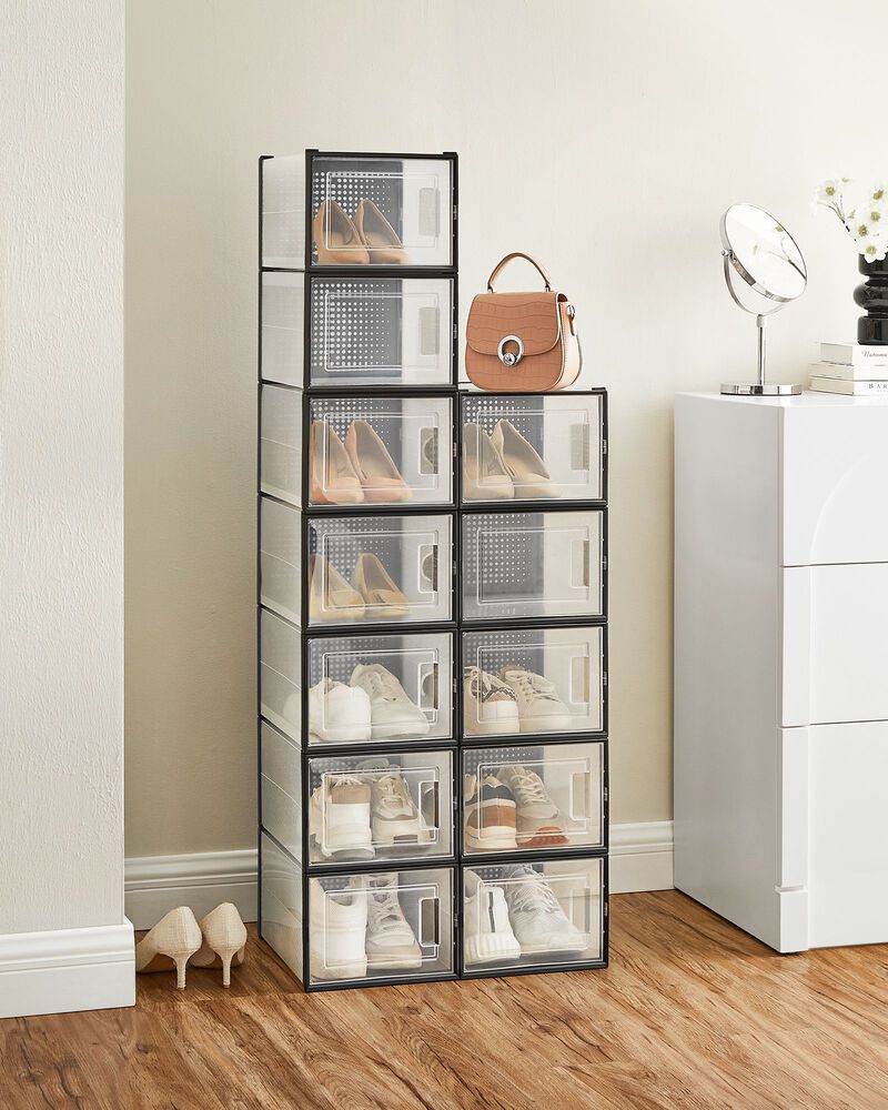 Pack of 18 Stackable Shoe Storage Organizers - Efficient Shoe Boxes for Neat Storage