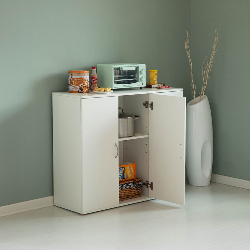 33-Inch White Sideboard Buffet Cabinet with Storage, Spacious Table Top, Large Drawers, and Adjustable Shelf - Kitchen Organizer and Storage - Ideal for Storing Utensils and Linens in Your Dining Room