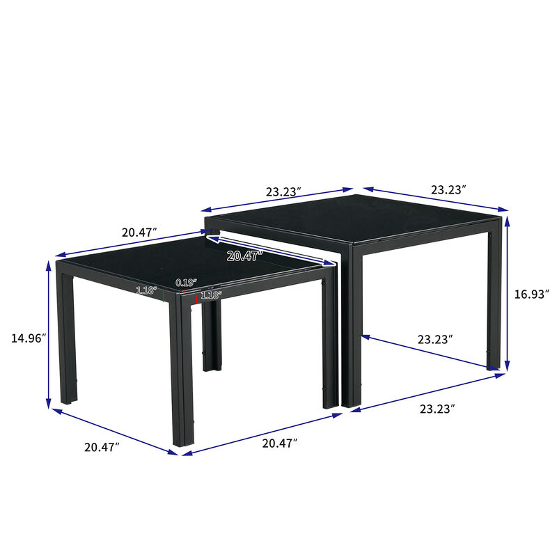 Nesting Coffee Table Set of 2, Square Modern Stacking Table with Tempered Glass Finish, Ideal for Living Room Decor