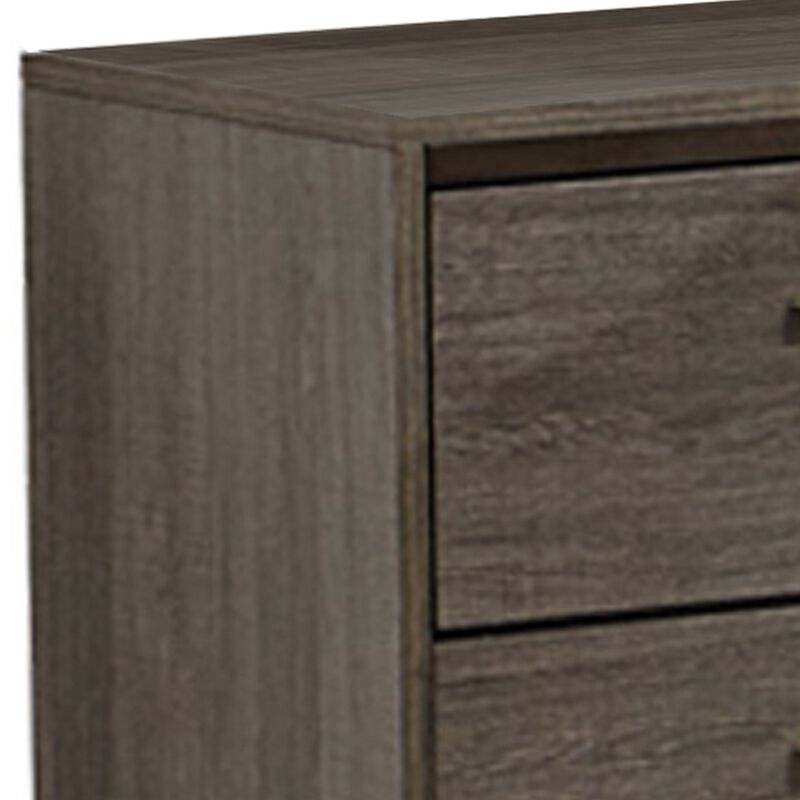 2 Drawer Wooden Frame Nightstand with Straight Legs, Gray and Brown-Benzara