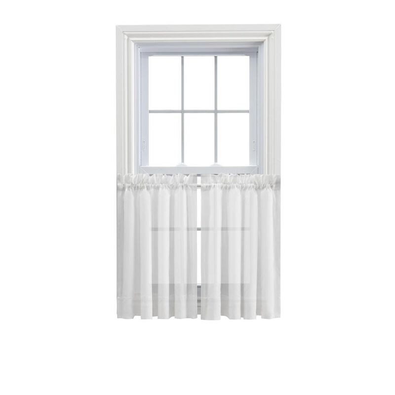 Ellis Curtain Cotton Voile 1.5" Rod Pocket Tailored Tier Pair for Windows 80" x 36" White