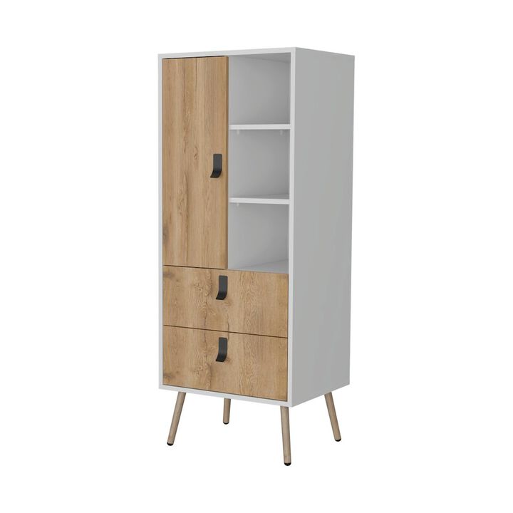 Plethoria Home White and Macadamia 2-Drawer Tall Dresser
