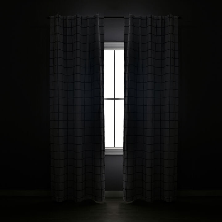 Urban Square Grid 100% Lined BackTab/Rod Pocket Blackout Window Curtain Panels