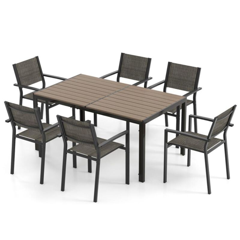 Hivvago 7 Piece Outdoor Dining Set with 6 Stackable Chairs and Large Rectangle Table