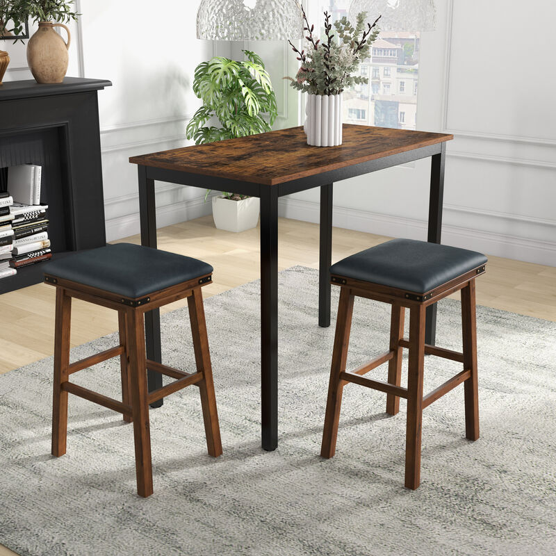 Set of 2 Dining Bar Stool with Rubber Wood