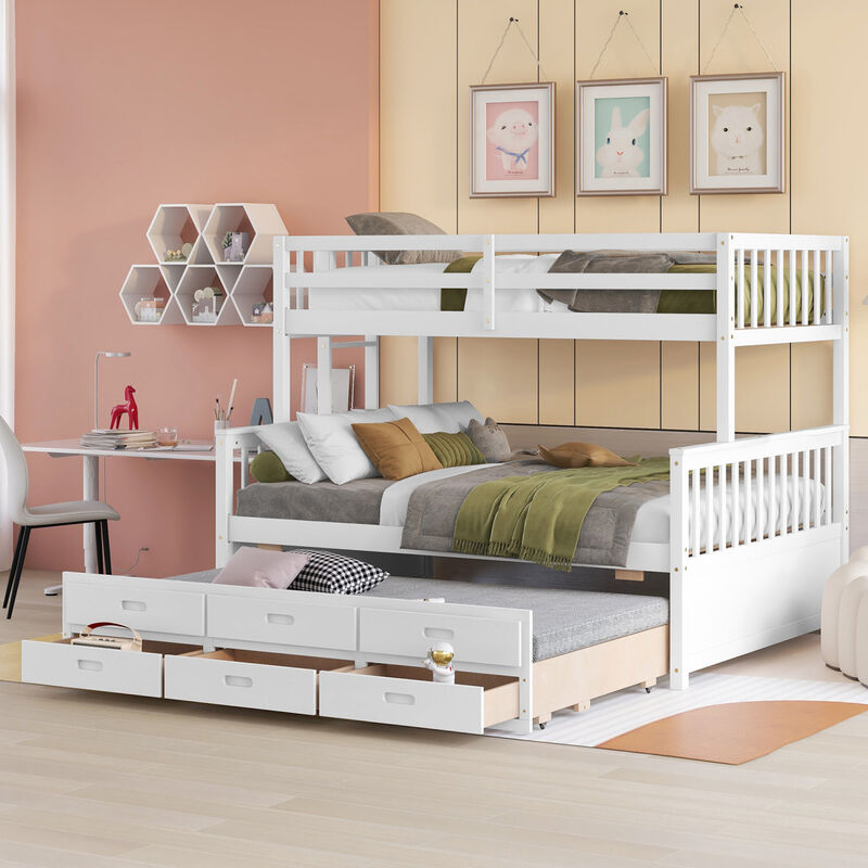 Twin-Over-Full Bunk Bed with Twin size Trundle, Separable Bunk Bed with Drawers for Bedroom - Espresso