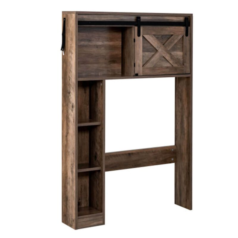 Hivvago 4-Tier Over The Toilet Storage Cabinet with Sliding Barn Door and Storage Shelves