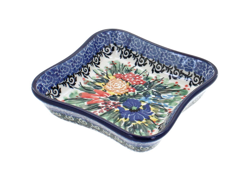 Blue Rose Polish Pottery Memory Garden Small Square Dish