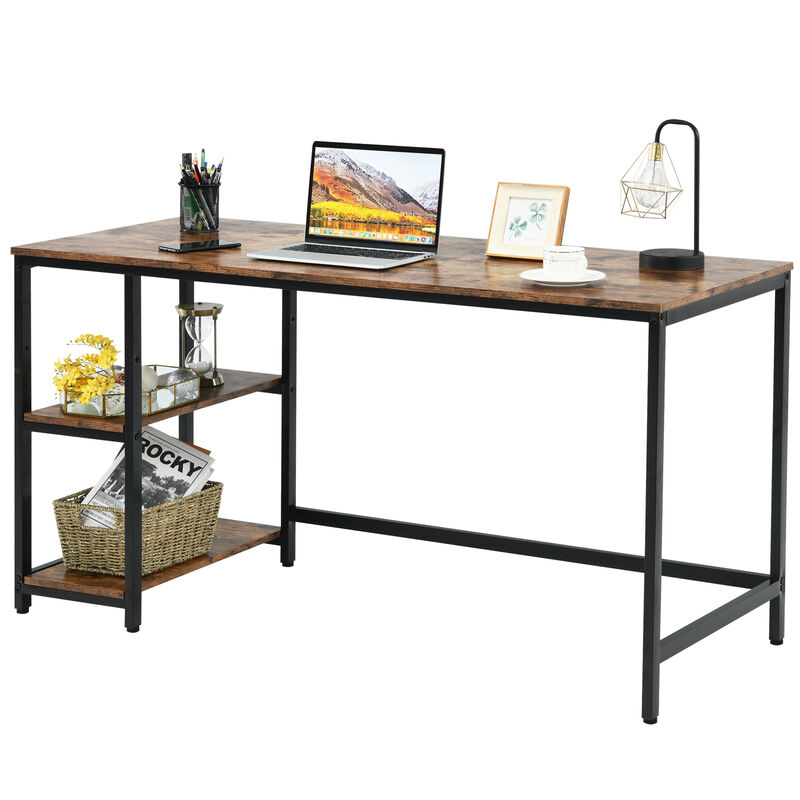 Costway 55'' Computer Desk Office Study Table Workstation Home w/ Adjustable Shelf Rustic Brown