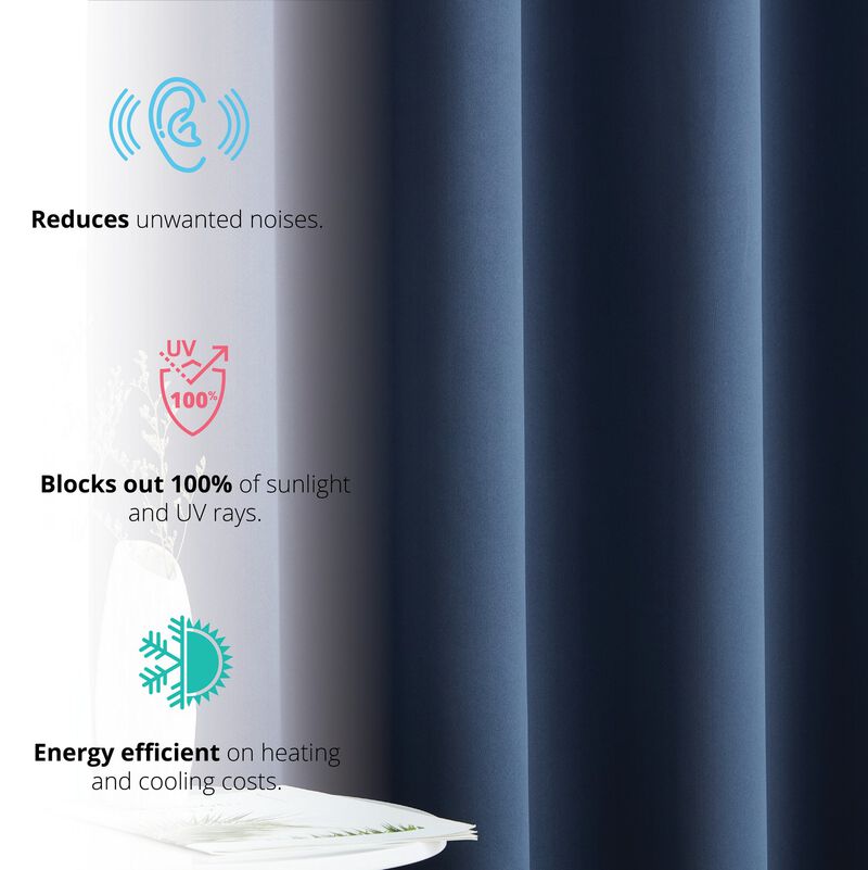 THD Grant 100% Full Complete Blackout Heavy Thermal Insulated Energy Saving Heat/Cold Blocking Curtain Drapery Panels for Bedroom & Living Room - Set of 2