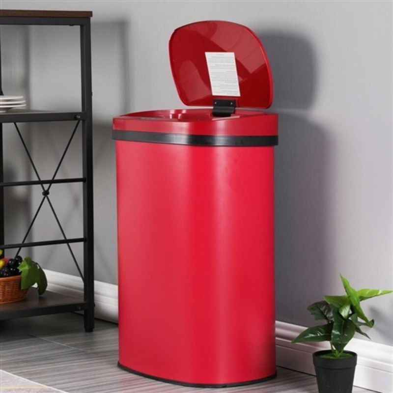 Hivvago Red 13 Gallon Stainless Steel Motion Sensor Trash Can