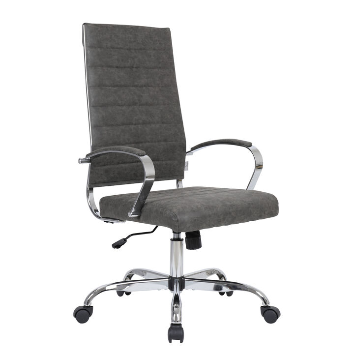 LeisureMod Benmar High-Back Mid-Century Modern Swivel Leather Office Chair &ndash; Ergonomic Executive Desk Chair with Adjustable Height, Tilt, and 360-Degree Swivel for Home and Office Comfort