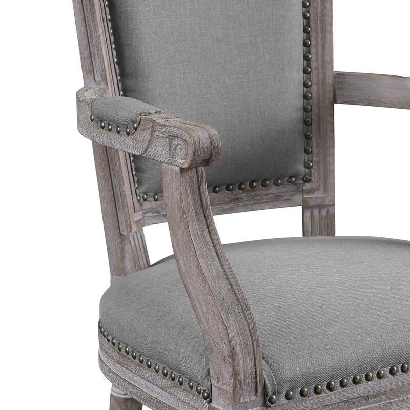 Modway Penchant French Vintage Upholstered Fabric Two Armchairs with Nailhead Trim in Light Gray