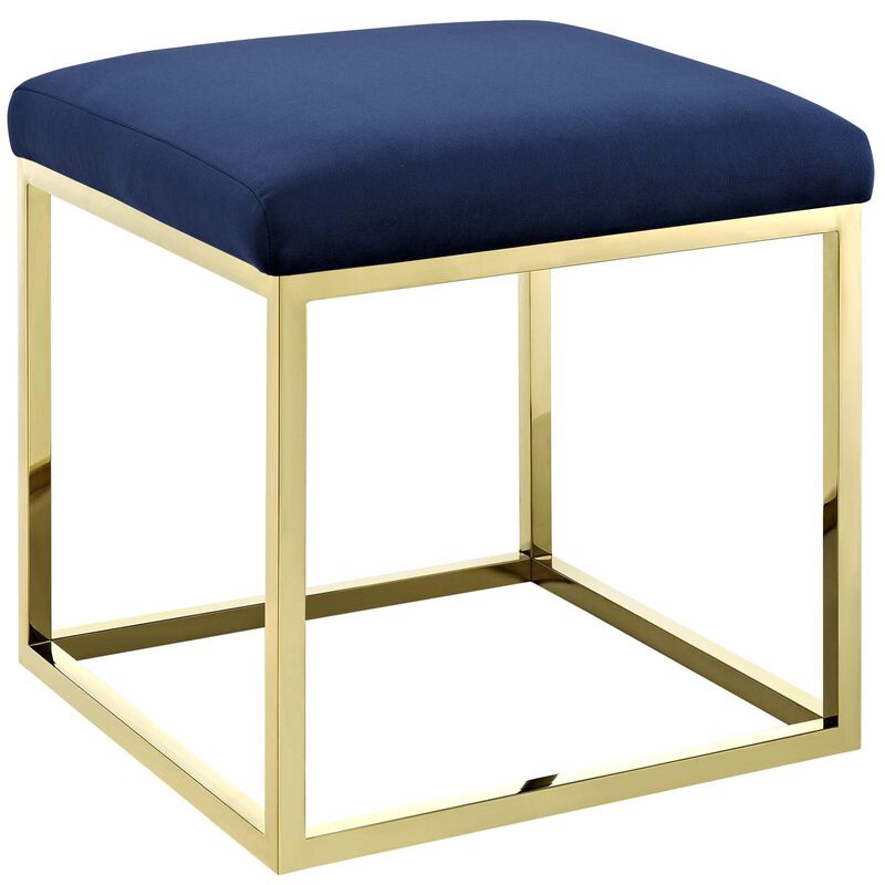 Modway Anticipate Velvet Upholstered Modern Ottoman With Stainless Steel Frame in Gold Navy