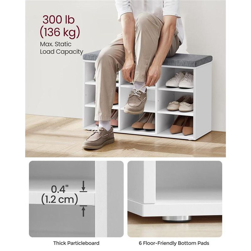 Cubbie Shoe Cabinet with Cushion Seat and Adjustable Shelves - Storage Bench for Entryway