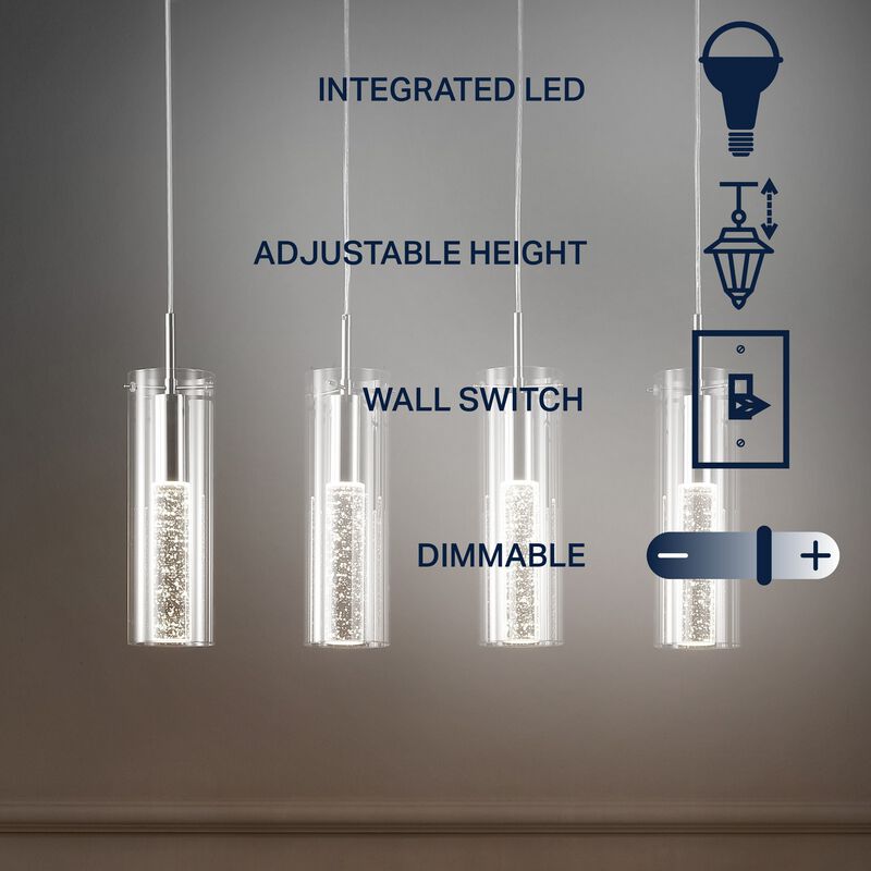 Mium 29.5" 4-Light Modern Style Iron/Crystal/Glass Integrated LED Linear Pendant, Chrome