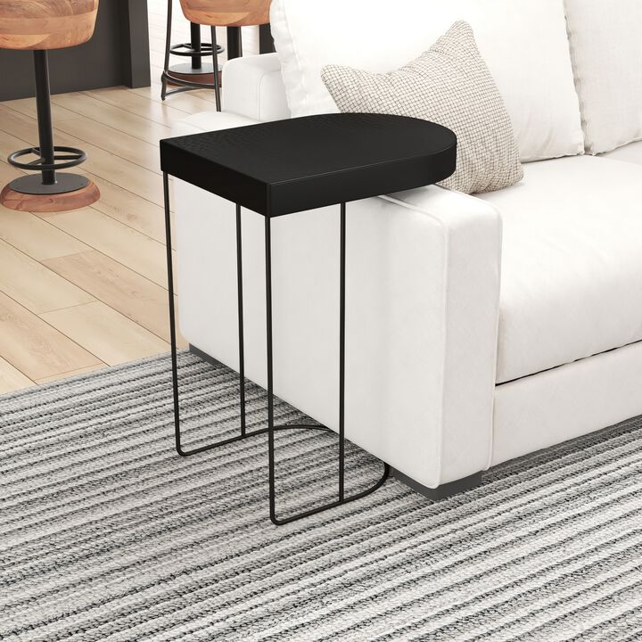 Sleek 25 Inch Modern Side End Table - Semi-Oblong with Open Frame And Hammered Black Finish - Benzara