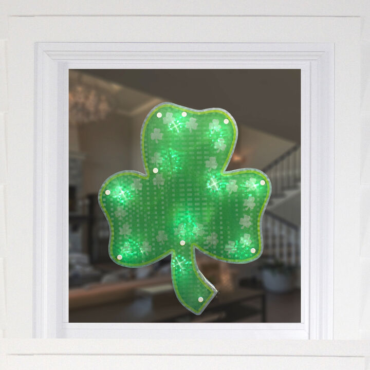 Lighted Green Shamrock St. Patrick's Day Window Silhouette - 14" - Green LED Lights