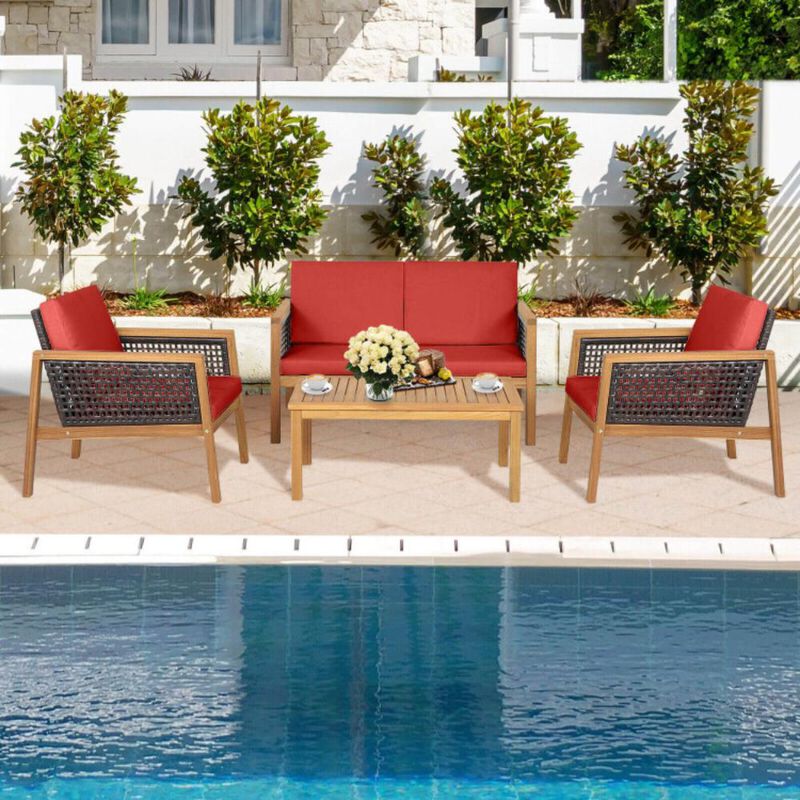 Hivvago 4 Pieces Patio Rattan Furniture Set with Removable Cushions