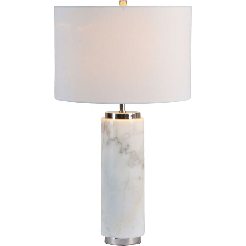 26.5" Marble Table Lamp with White Drum Shade