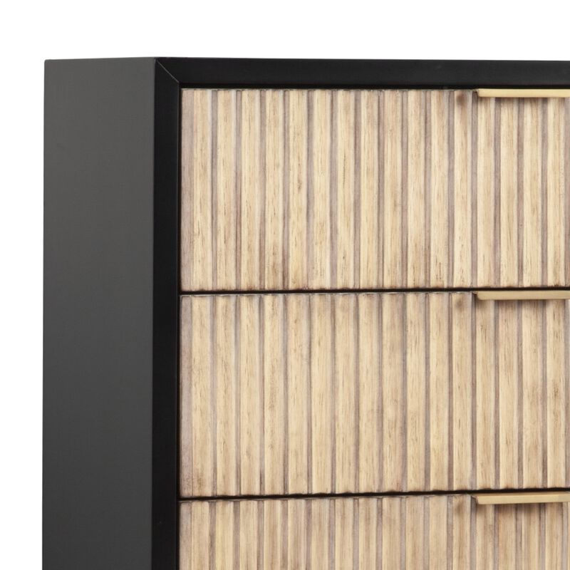 Chest with 5 Corrugated Drawers and Metal Base, Black - Benzara