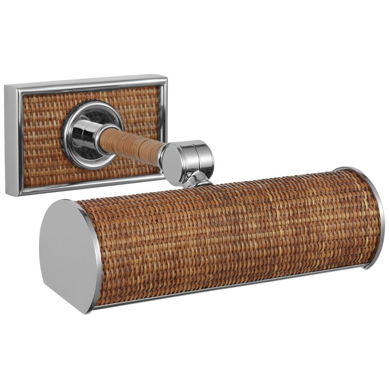 Halwell 8" Picture Light in Polished Nickel and Natural Woven Rattan