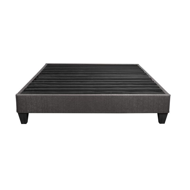 Tamy 13 Inch Twin Size Platform Bed Frame, Wood Base, Dark Gray Linen - Benzara