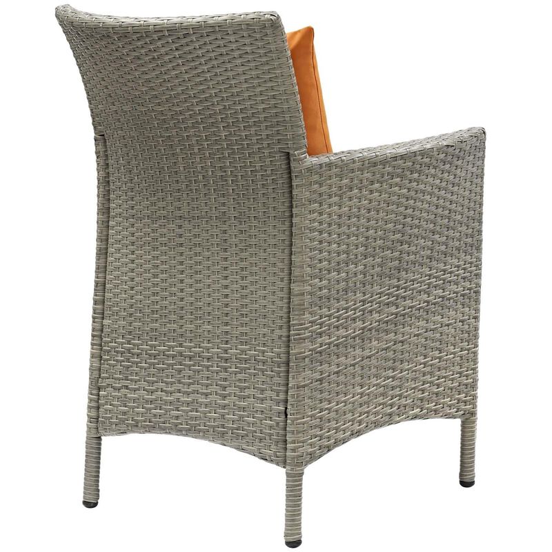 Modway Conduit Wicker Rattan Outdoor Patio Dining Arm Chair with Cushion in Light Gray Orange