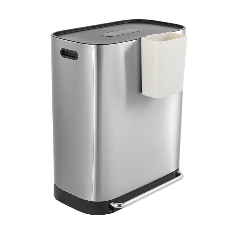 Beni Kitchen Trash/Recycling Double-Bucket Step-Open Trash Can with Liners