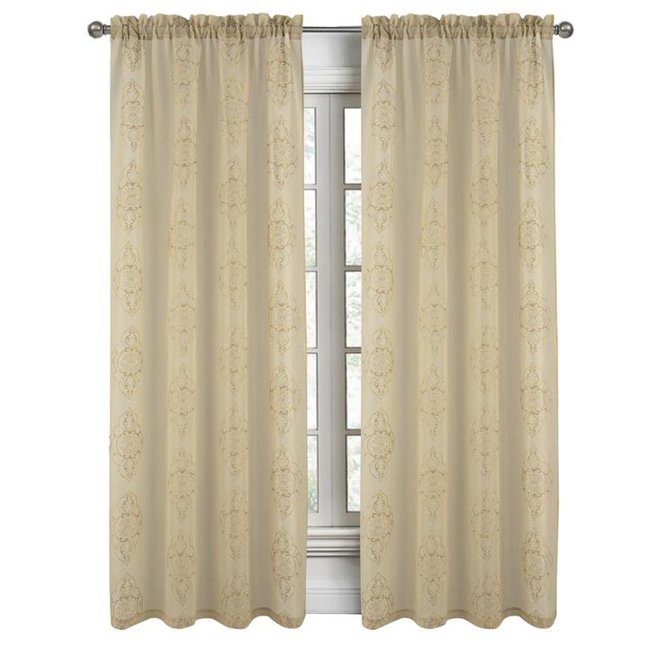 RT Designers Collection Andrea Emb Metallic Doily Rod Pocket Room Darkening Curtain Panels for Bedroom 54" x 95" Taupe