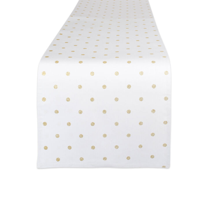 72" White and Gold Rectangular Polka Dot Table Runner