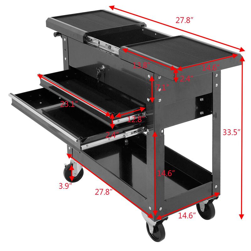 Rolling Mechanics Tool Cart Slide Top Utility Storage Cabinet Organizer 2 Drawers